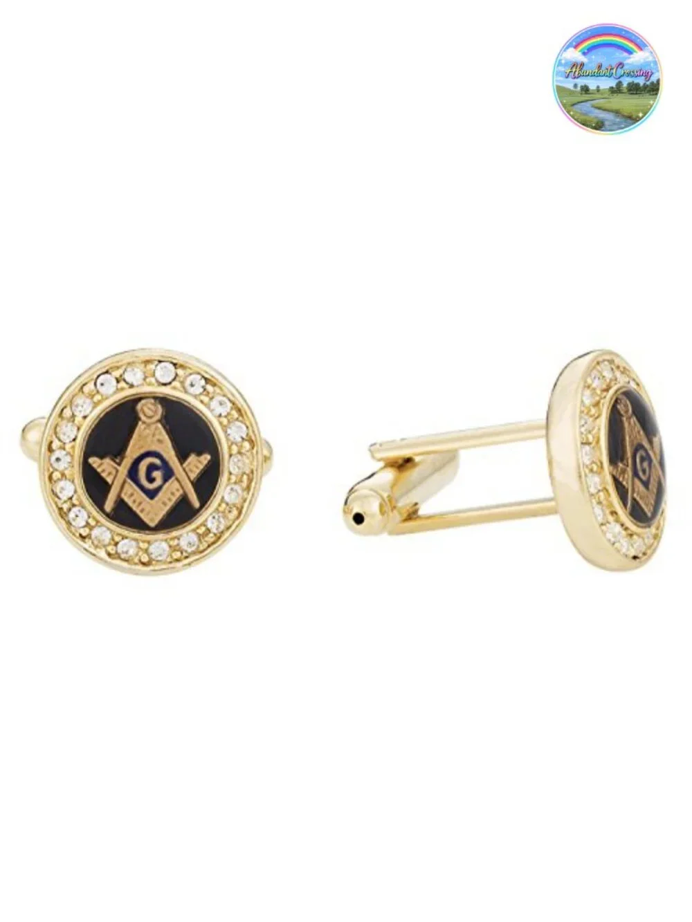 Freemason Crystal Gold Masonic Cufflinks and Studs Set for Tuxedo